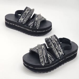 Teva Flatform Ceres Fringe Platform Sandals Chunky Black Gray Size 9